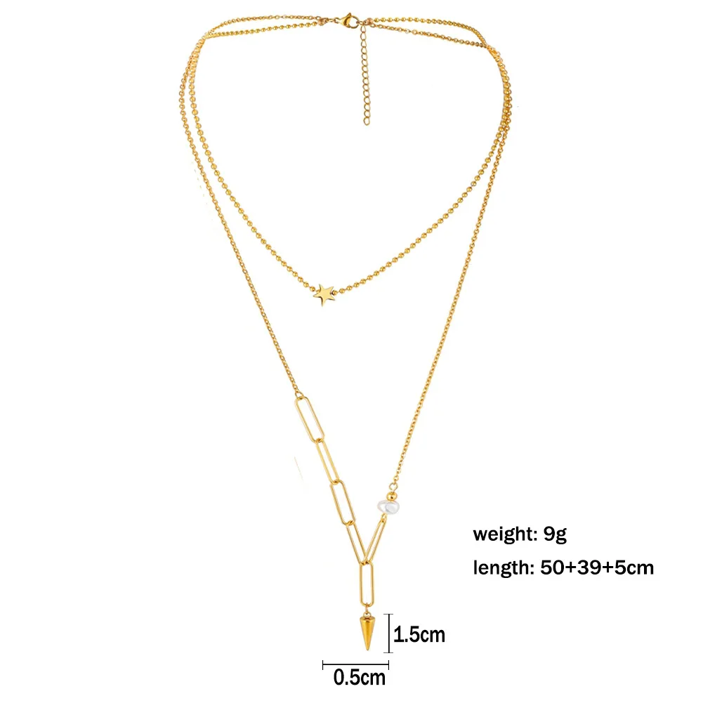 Popular star clavicle chain taper pendant irregular pearl stainless steel double layer necklace jewelry set