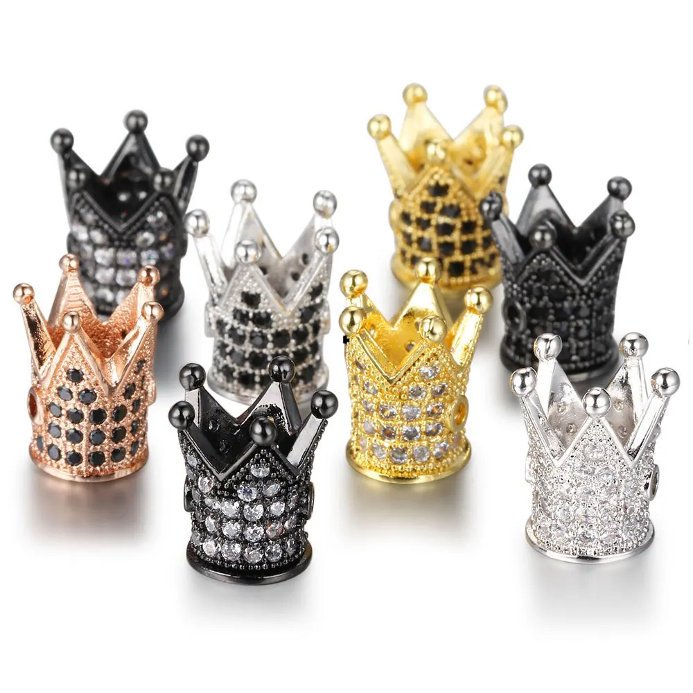 Zircon Pierres Précieuses Pave King Crown Leopard Head Bracelet Connector Charm Beads 