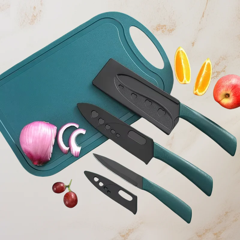 Hot sell 4 Pieces Black Kitchen Knife Set with Cutting Board and Knife Block Professional Kitchen Chef Knives Set for Cooking