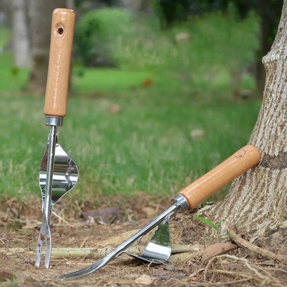 Farming Tool Shovel Hard Stainless Steel Wood Handle Manual Weeder Practical 