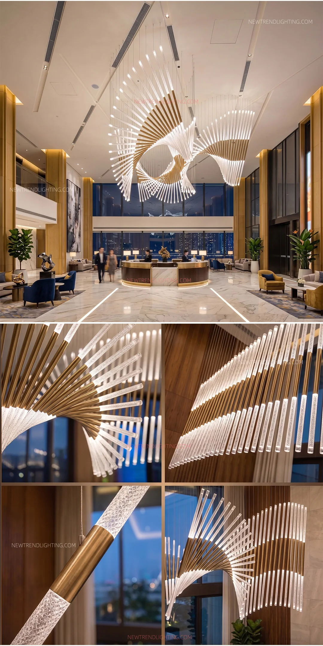 cpl 528 bespoke spiral wing chandelier oversized led rod sculpture for hotel lobby reception-2