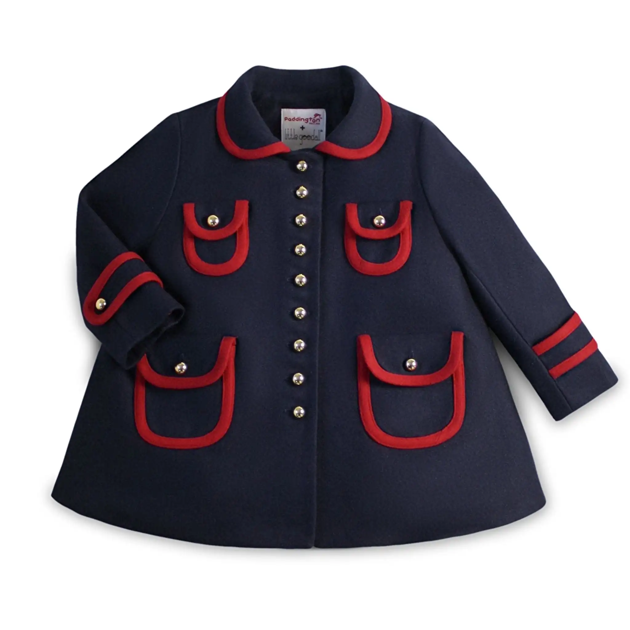 Guangzhou custom navy baby kids coats for children girl outwear dress coat new style winter girls coats with gold button