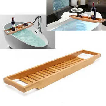Bamboo Wooden Bath Tub Bathroom Tray Shelf Bathtub Bridge Bath Caddy Rack