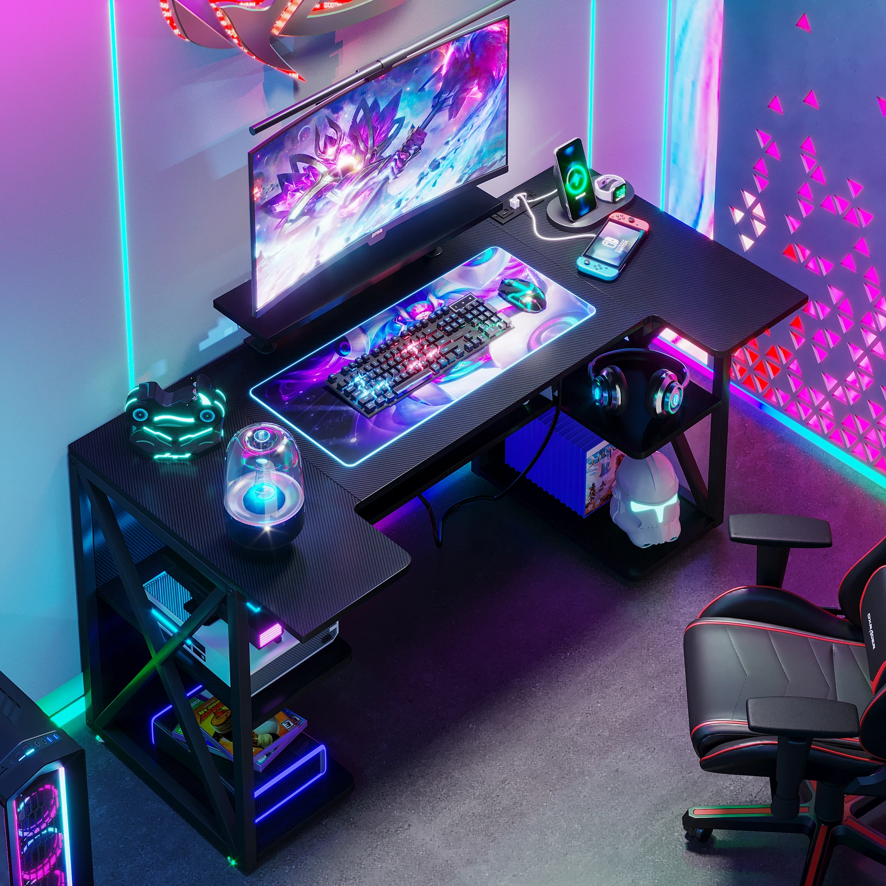 Modern LED Lights Computer PC Gamer Desk Gaming Table For Home Or Internet Cafe