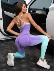 Women Sports Fitness Yoga Set New Solid Color Seamless Back Cross Bra Long