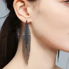 Earrings Earrings European And American Super Flash Full Diamond Long Personality Cold Wind Tassel Earrings