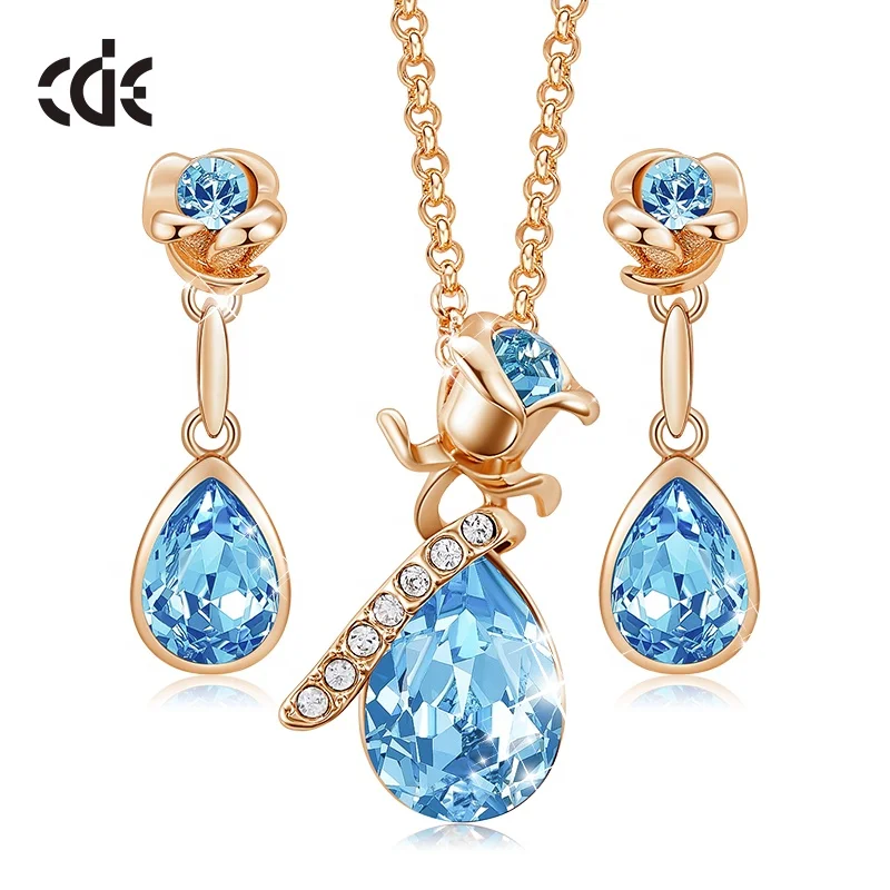 CDE Custom Design Women Crystal Flower Rose Fashion Jewelry Set