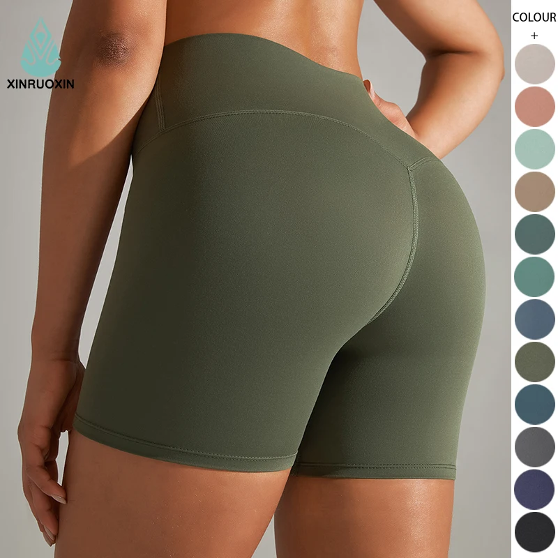 Women sports fitness stretchy high waist scrunch butt tummy control comfortable breathable solid yoga shorts