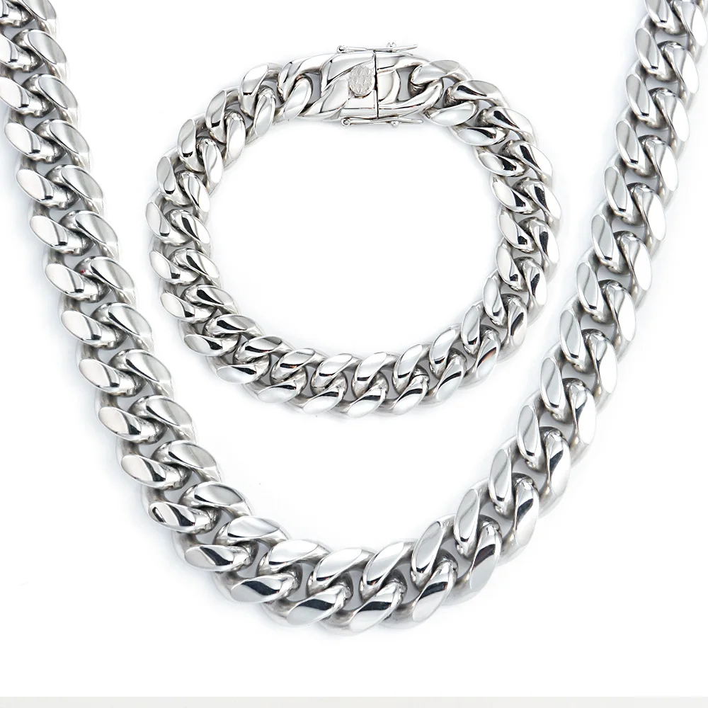 Silver Stainless Steel Necklace Cuban 