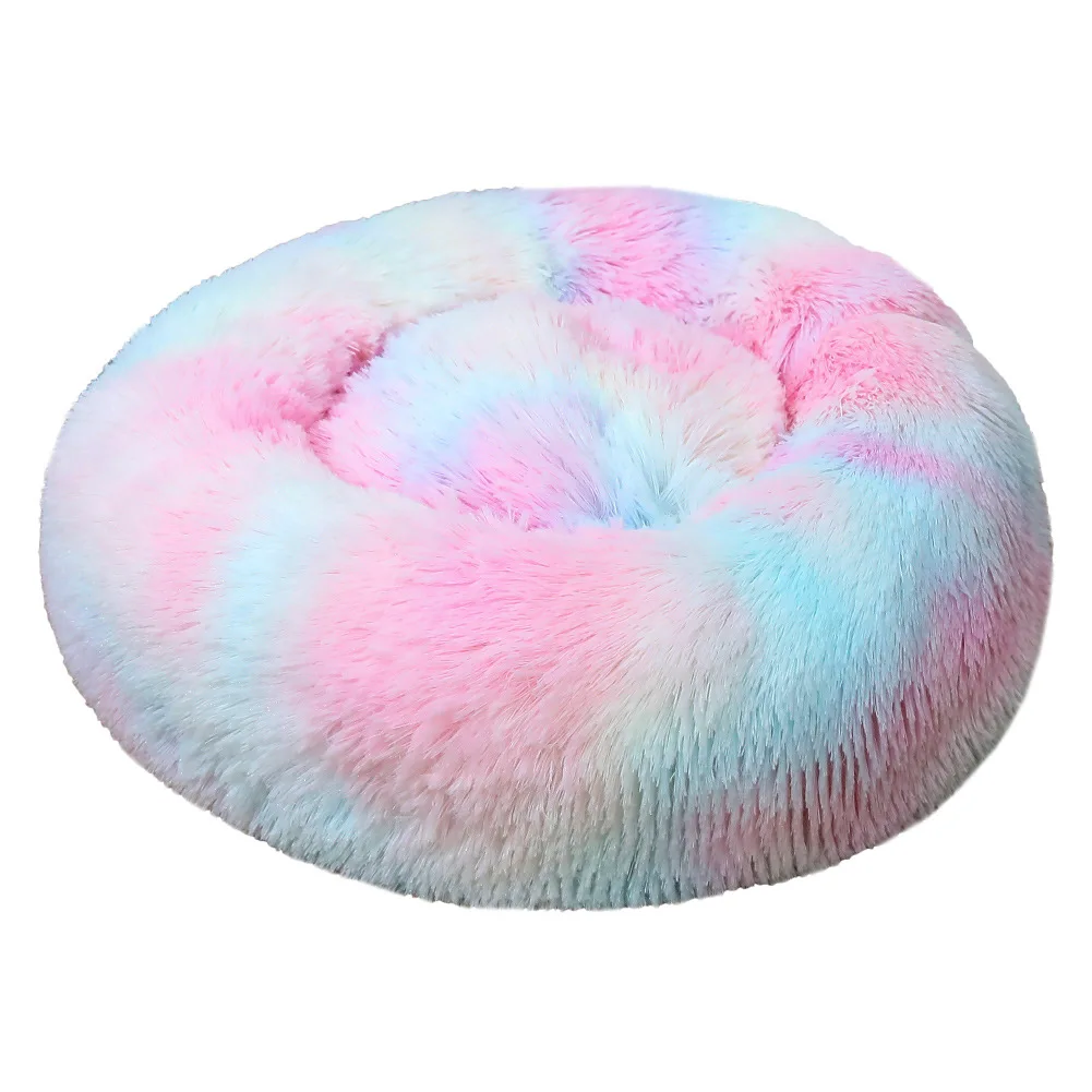 product luxury plush pet round bed soft faux fur donut bed for dogs and cats solid pattern-71