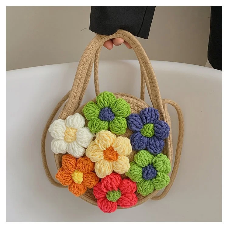 HUAYI2024 New Hand-woven Cotton rope braided color customized  bucket bag