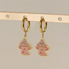 Pink 2021 Cute Trendy Pink Enamel Stainless Steel Crystal Inlaid Mushroom Earrings For Girl