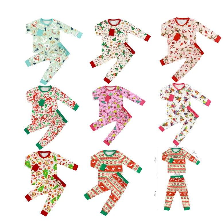 Customized Accept Little Girl Casual Pajamas Sets Autumn Winter Christmas Baby Boys Two-Pieces Sets Pajamas Wear