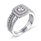 Ring Set SKA Cheap 925 Sterling Jewelry Silver Ring White Gold Cz Ring Double Halo Wedding Ring Set