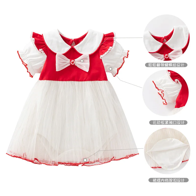 OEM 95% Cotton Baby Girl Summer Dress Short Sleeve Knit Top Gauze Tulle Skirt One Piece Toddler Dresses Sundress