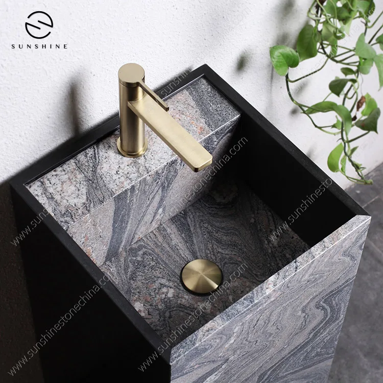 Factory Direct Good Price Square Marble Pedestal Washbasin Luxury Free Standing Sinks