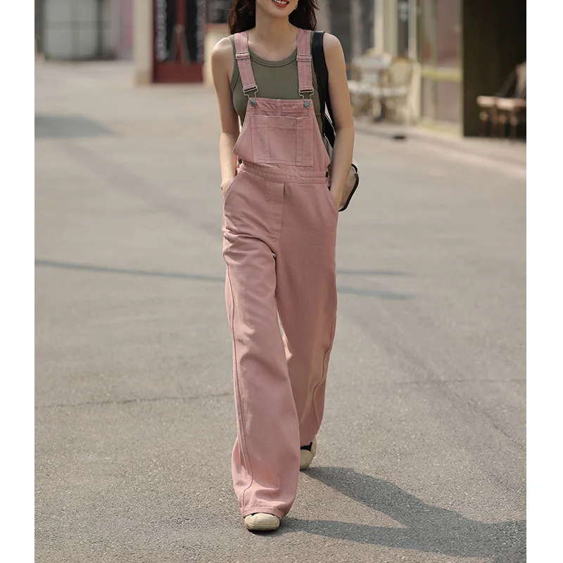 Pink Shoulder Strap Side Buttons Casual Fashion Women Jumpsuit Overall details