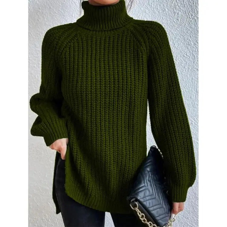 Winter Warm Female Sweaters Oversize Long Batwing Sleeve Loose Ladies Pullover Jumper Knitted Turtleneck Sweater