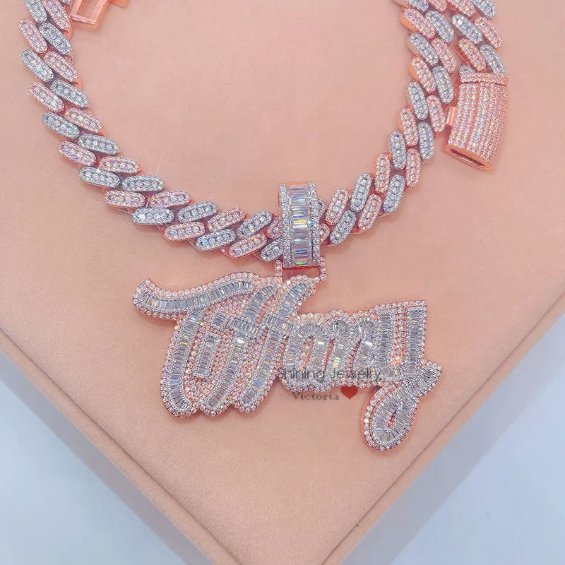 Mm Miami Cuban Link Chain With Custom Iced Out Name Pendant Hip Hop