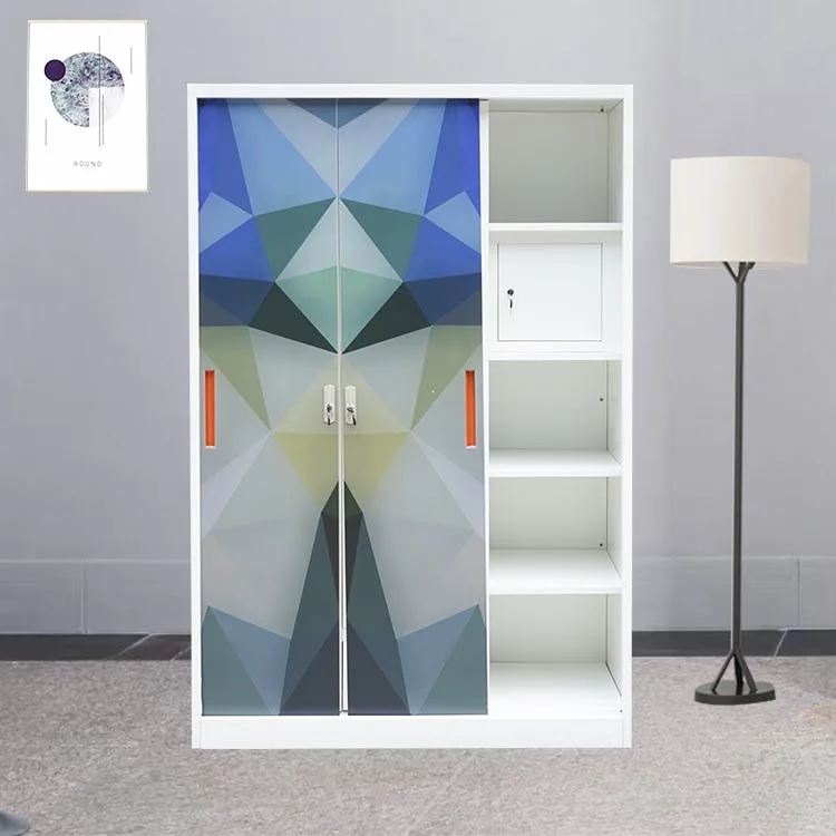 Digital Printed Steel Sliding Door 3-Door Wardrobe with Metal Mirror Flower Printed Almirah at an Affordab