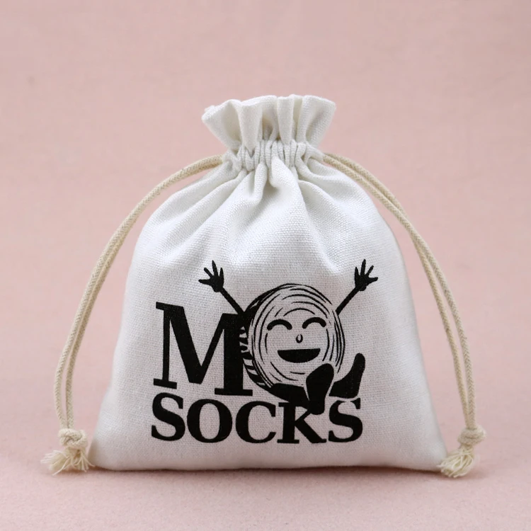 5cm custom linen organic eco muslin white drawstring bag cotton