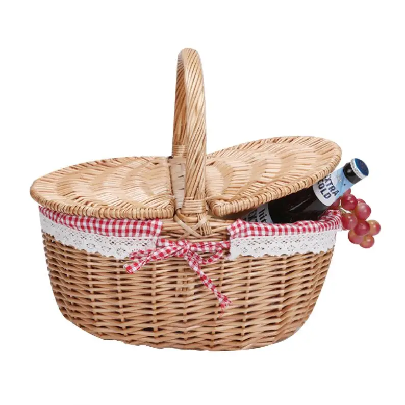 Strong Willow Wicker Picnic Gift Storage Xmas Empty Hamper Basket Handle 