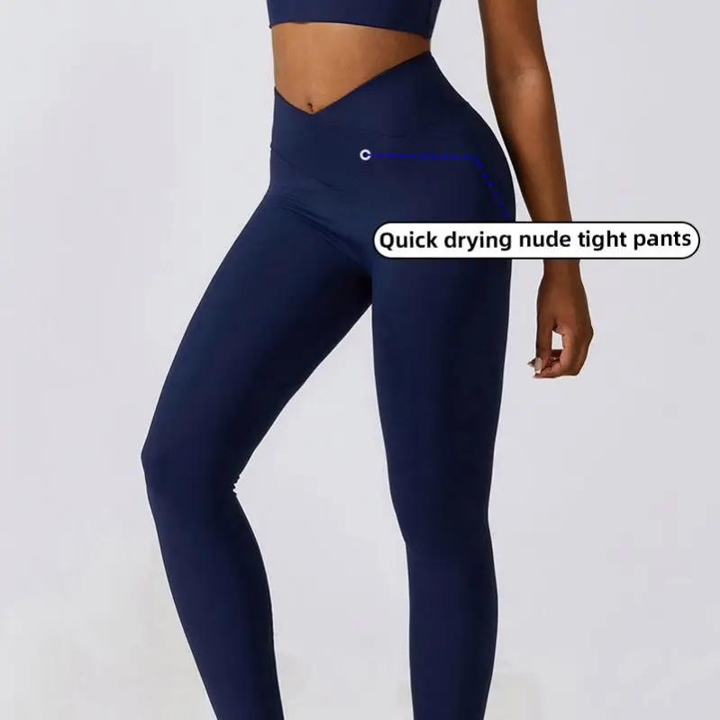 ECBC  Collant Femme 78% Nylon 22% Spandex Blue Sportswear Butt Lift Tight Women Free Size Cross-waist Trousers