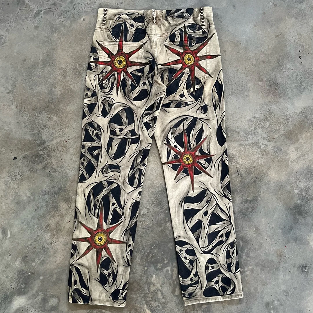 product vintage white denim jeans mencustom digital paint gothic printed denim pantstrendy streetwear apparel manufacturer-2