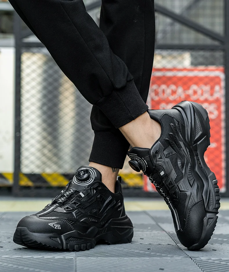 8824 Black Fast Lacing System - Safe Sport Shoes with Steel Toe - Fast Shoelace Solutions For Commuters And Athletes