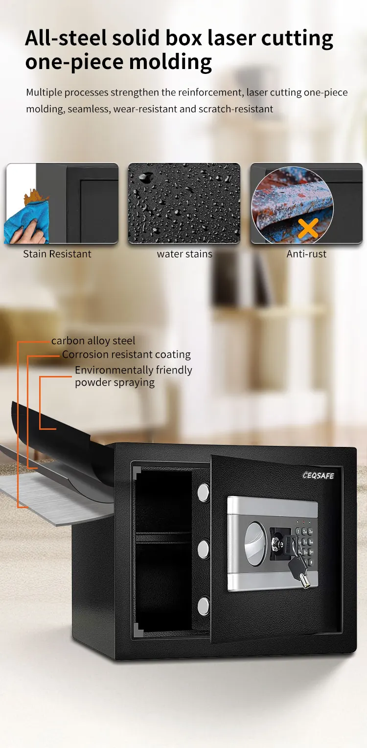CEQSAFE Security Electronic Box Office Use Safety Deposit Size Full Metal Stash Can Steel Hotel Fireproof Small Digital Safe manufacture