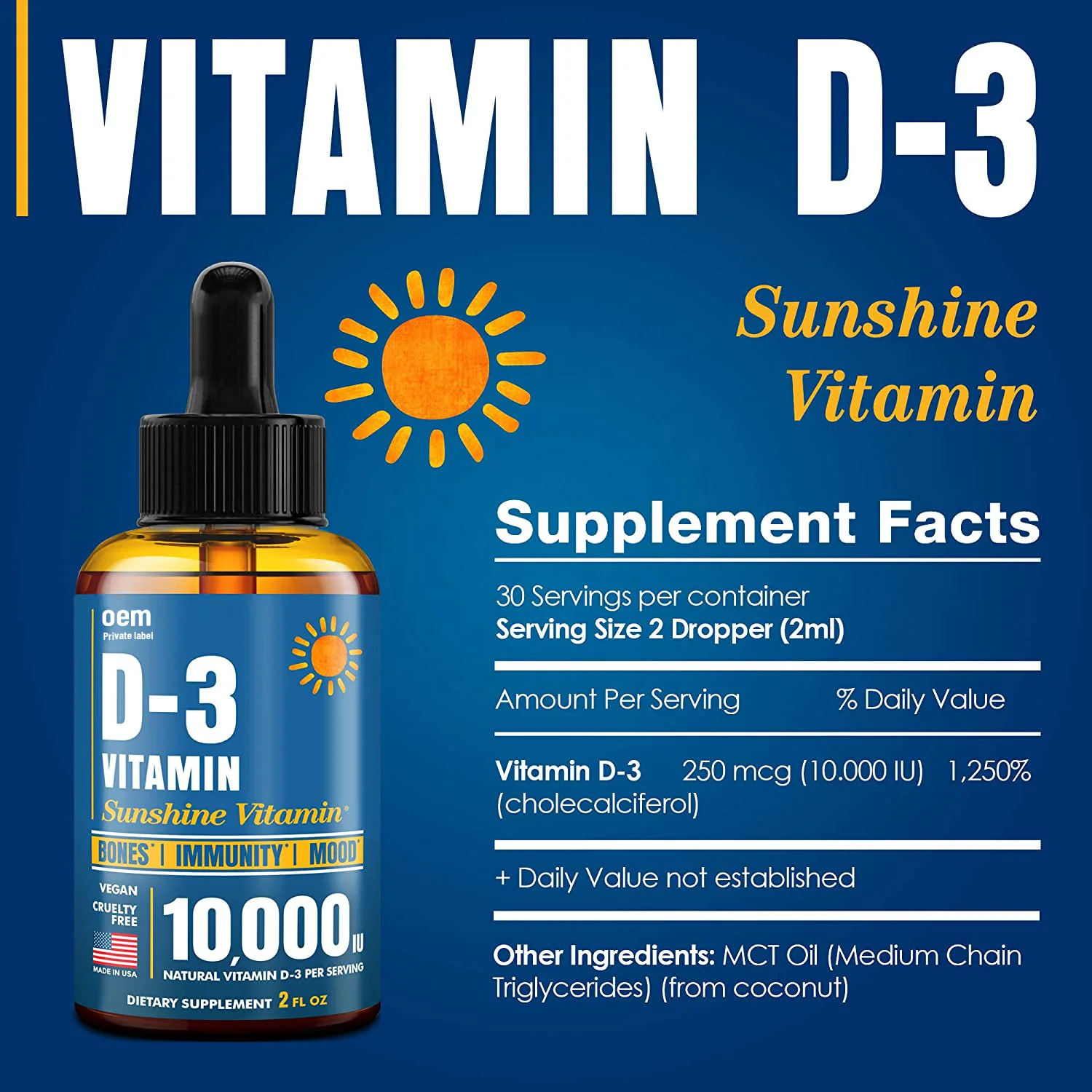 Private label Vitamin D3 Oral Drops Liquid Immune System Vitamin D Drops Health Detox Cleanse Healthcare Supplement