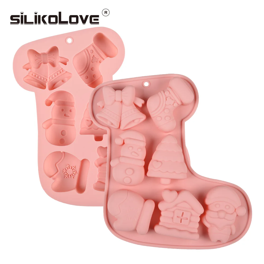New baking tool 7 holes christmas themed cake silicone candle mold christmas tree snowflake chocolate silicone pastry moulds
