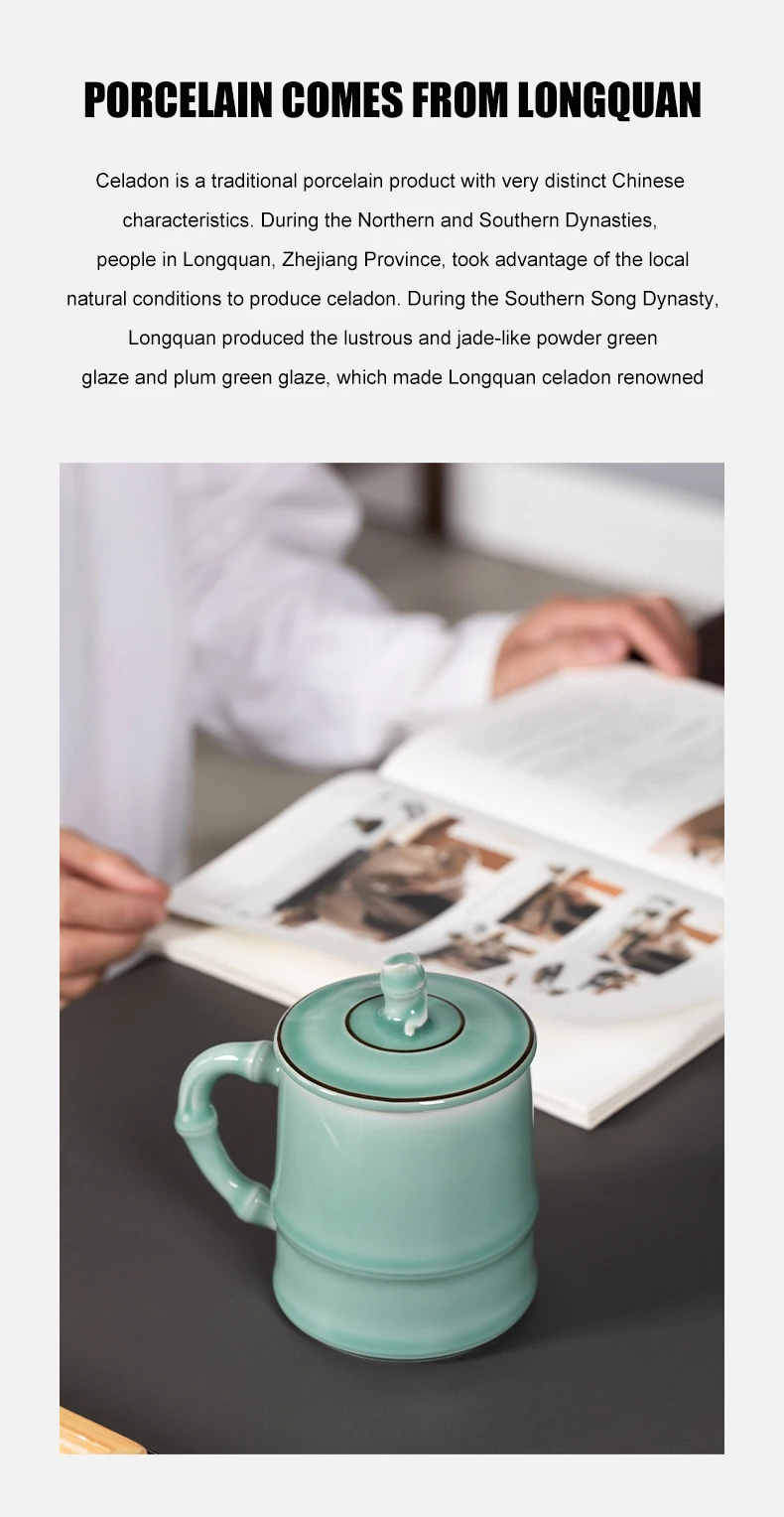 product 2025 factory wholesale longquan celadon traditional bamboo cups saucers coffee customized water drinking ceramic tea cups452-6