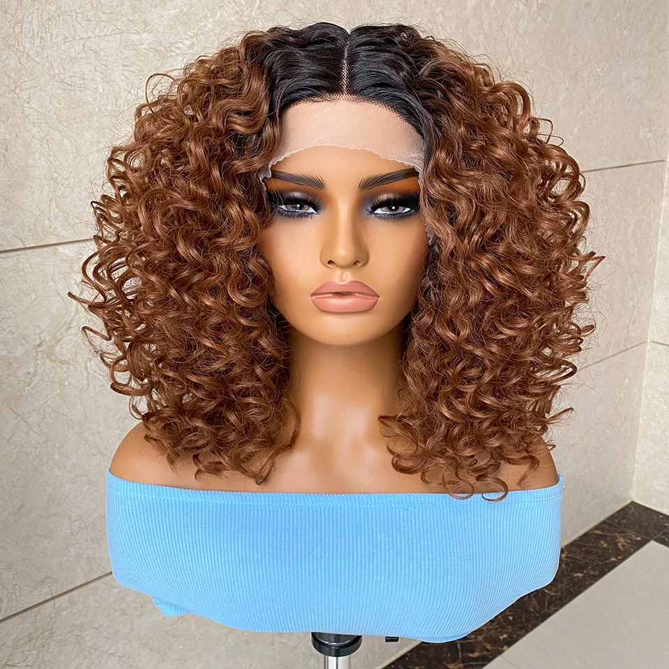 Wholesale Natural Blonde Short Afro Kinky Curly Front Wig Black Women