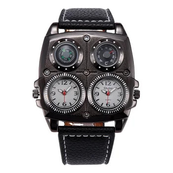 Large dial fashionable and casual men's watch dual time zone compass thermometer men's quartz watch
