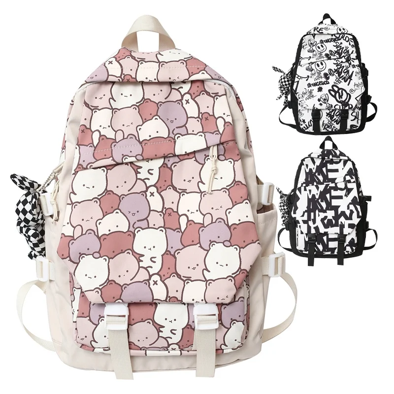 Hot selling factory direct cute letters bear printing light weight school backpack rucksack laptop bag