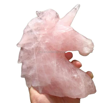 Large size Hand Carved crystal Rose Quartz Unicorn Gemstone Crystal Horse Skull Heads For Lovers