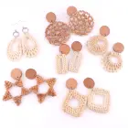Wood Earrings Wholesale Women Gift Boho Bamboo Straw Rattan Woven Drop Wood Earrings