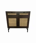 Modern Farmhouse Bedroom 2 Drawers 2 Doors Storage Chest With Rattan Weaving Design
