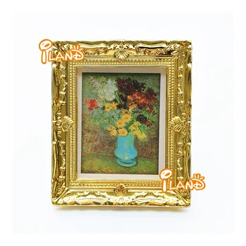 1:12 Doll House Miniature Picture Frame Gold Frames Oil Painting With Frame For Dollhouse Accessories Living Room Scene