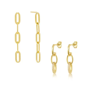 Amazon Trends Summer Jewelry18k Gold Plating Costume Jewellery 925 Sterling Silver Paperclip Chain Statement Earrings