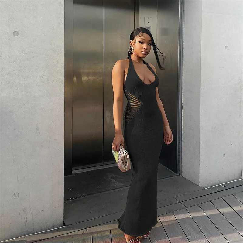 Summer Latest Women Hollow Out Dress Sexy V Neck Backless Sweater Dress For Bodycon Dress 2022