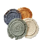 Macrame Direct Sale High Strength Macrame Cotton Woven Tea Candle Cup Coasters With Tassel For Coffee Table Decor