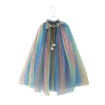 Colorful sparkle kids boutique clothing soft tulle coats for girls princess cloak fancy out wear cape for elsa