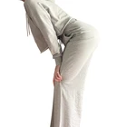 High Quality Custom Logo Cotton Polyester Ladies Floor Length Trousers Loose Wide Leg Pants Womens Loose Pants