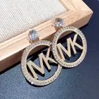Crystal Earrings Crystal Girl Women Big Diamond Plated Letter Stainless Hoop Mk Earrings