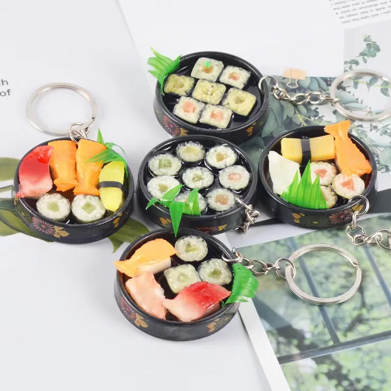 Simulation food Japanese disc sushi key chain backpack small pendant simulation sushi box model