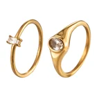Crystal Steel Jewelry Classic Square Gemstone Crystal Engagement Finger Rings Gold Stainless Steel Ring Women Jewelry