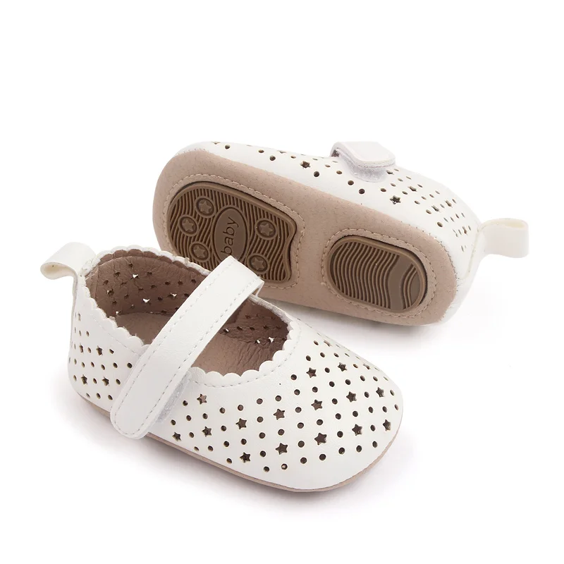 New Pu Leather Face Solid Color Hollow Circle Star Baby Soft Soled Princess Toddler Leather Shoes manufacture