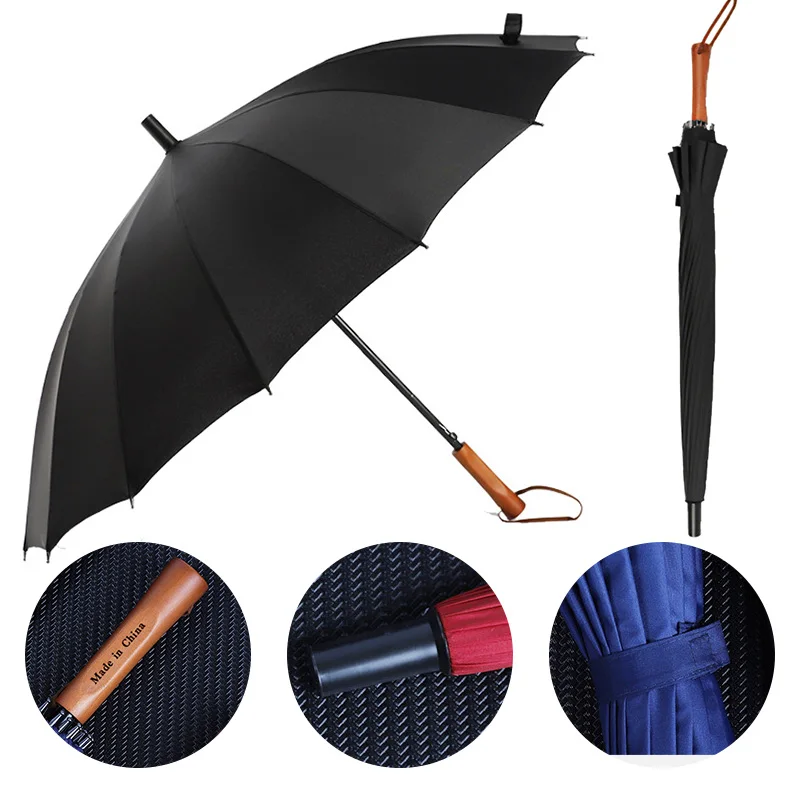 guarda chuva promotional custom 60inch Fiberglass Frame Windproof Straight wooden Golf Umbrellas With Logo Prints for the rain